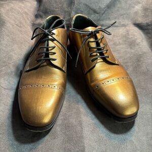 Jimmy Choo Sz 41 Metallic Gold Oxford Brogue Lace Up Shoes